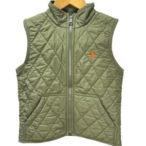 Polo Ralph Lauren Kids Size 6 Quilted Fleece Lined Vest Olive Green Full Zip